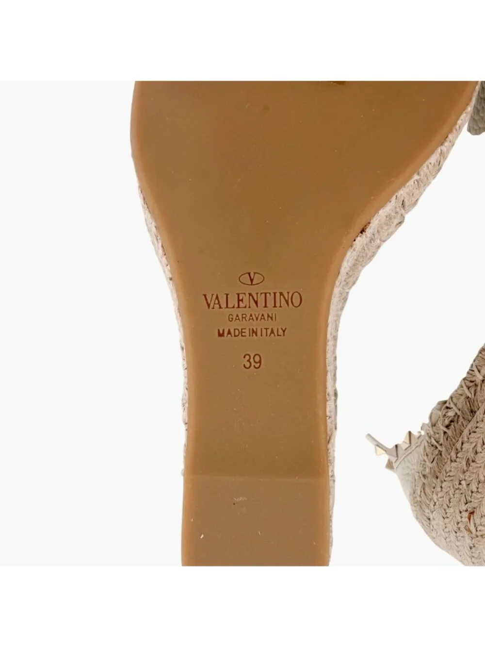Valentino Rockstud Espadrille Wedge Sandals White Leather Size 39 US 9 Platform